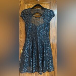 Black and Blue Floral Lace Mini Dress